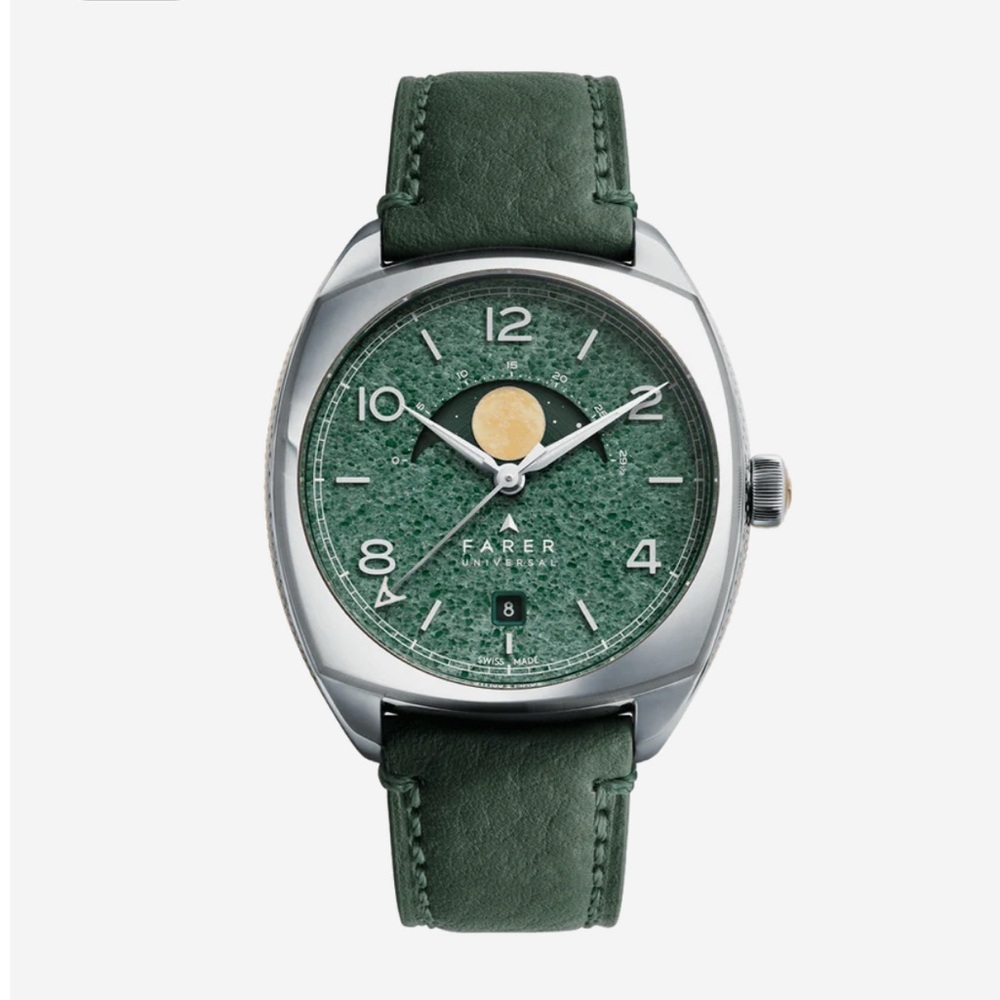 FARER Limited Green Moon-phase Watch with Brown Strap & Steel bracelet